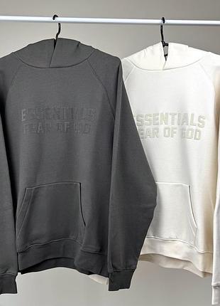Худі унісекс fear of god essentials з капюшоном, сірий та молочний