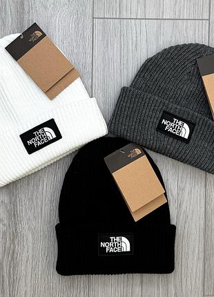 Шапка унісекс the north face біла, чорна, сіра
