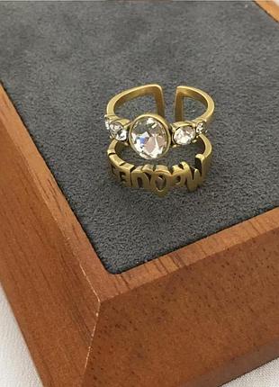 Брендове подвійне кільце alexander mcqueen з кристалом і написом mcqueen