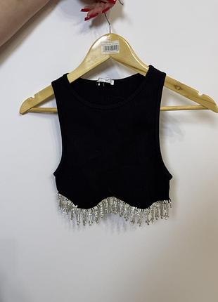 Топ жіночий zara чорний з бахромою