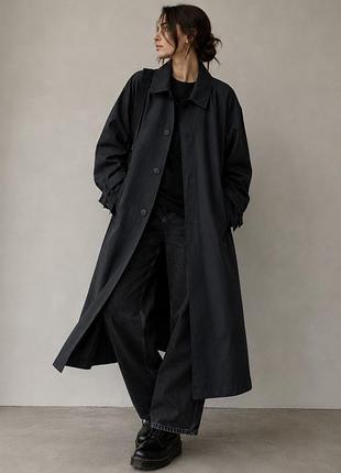 Zara чорний базовий довгий оверсайз плащ тренч трапеція міді вільний демі сезон маскуліний зз чоловічого плеча р. s m