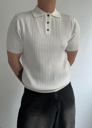 Свитер поло massimo dutti xl-xxl молочный цвет с коротким рукавом