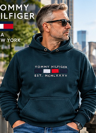 Tommy hilfiger — чоловіче преміумхуді з вишивкою, organic cotton, xl / 52