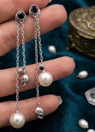 Сережки-трансформери брендові alexander mcqueen з перлами та черепами люкс якість
