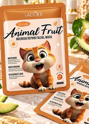 Тканевая маска для лица sadoer animal fruit cat avocado питательная 25 г с авокадо