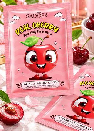 Тканинна маска для обличчя sadoer real cherry hyaluronic acid зволожуюча, живильна 25 г