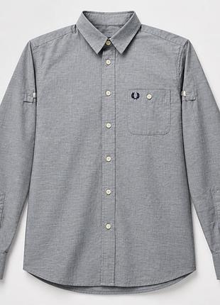 Чоловіча сіра сорочка fred perry з довгим рукавом (розмір s) 100% бавовна