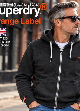 Superdry orange label — чоловіче тепле худі на блискавці, фліс, l/48