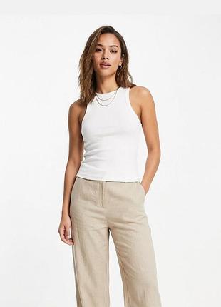 Белая майка борцовка new look в рубчик из хлопкового трикотажа, размер uk 10 / eur 38