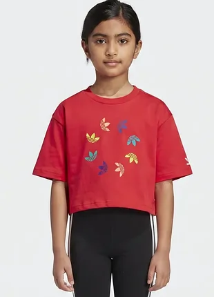 Укороченная футболка для девочки adidas, оверсайз, хлопок, 9-10 лет