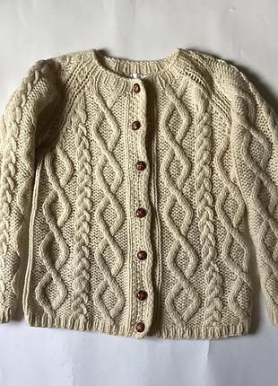 Кардиган жіночий handmade вовняний плетений молочний