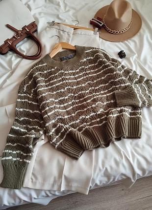 Полосатый свитер цвета хаки с шерстью primark l