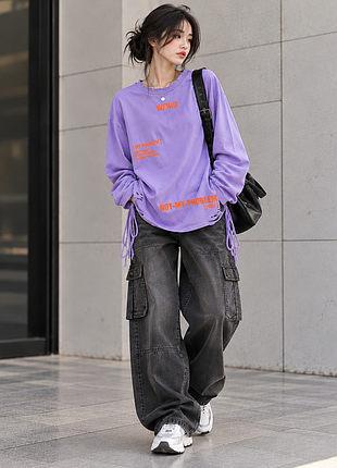 Mel rose oversize (пог 58) - удлиненный лонгслив so dodo, корея, сиреневый