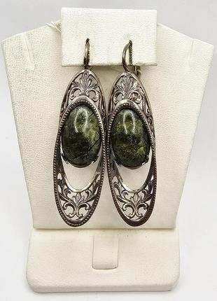 Сережки серебряные с змеевиком 13,6 г