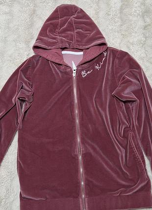 Кофта для дівчинки вельветова на замку з капюшоном, бордова