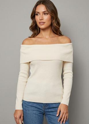 Брендовый молочный джемпер с открытыми плечами "marks & spencer". размер uk10/eur38.