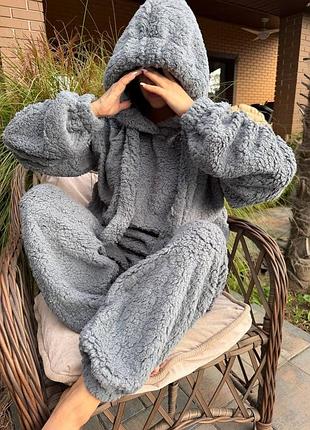Плюшевий жіночий костюм-піжама teddy 42–52 — м’який домашній комплект
