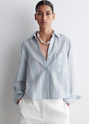 Вкорочена голуба сорочка в смужку h&m