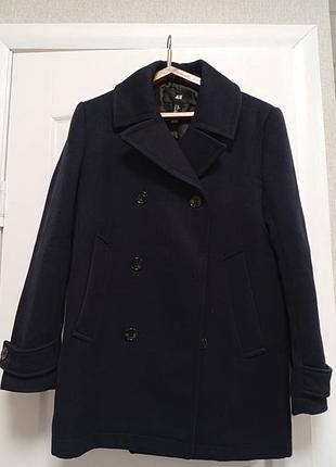 Чоловіче пальто-бушлат h&m, темно-синє, розмір 46 (s)