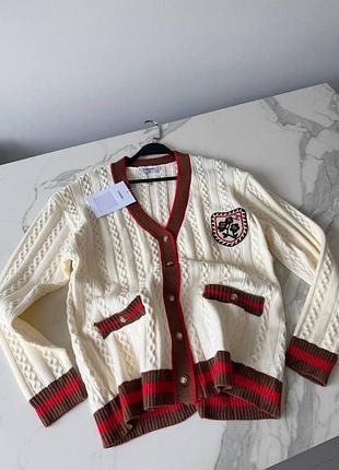 Кардиган chanel вʼязка молочний з червоним