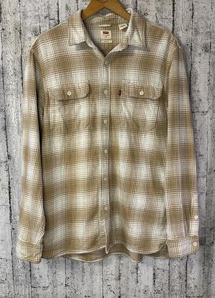Сорочка levi’s flannel relaxed (m) бежева в клітинку, тепла