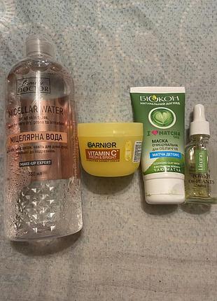 Набір доглядової косметики біокон, garnier, міцелярна вода, маска для обличчя, крем для обличчя