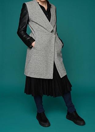 Шерстяное + кашемир пальто hugo boss (модель maeda) с козьей кожей s m, оригинал