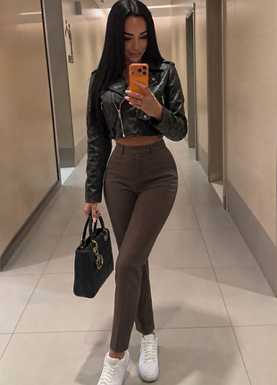 Брюки женские коричневые зауженные 🤎 эластичные прямого кроя 🤎 h&amp;m 🤎 классические офисные штаны🤎 женские брюки 🤎 женские штаны 🤎 коричневые женски