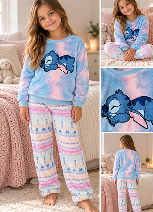 Теплая пушистая пижама из флиса для девочки stitch, 6-7 леттепла пушистая пижама из флиса для девочки stitch, 6-7 лет