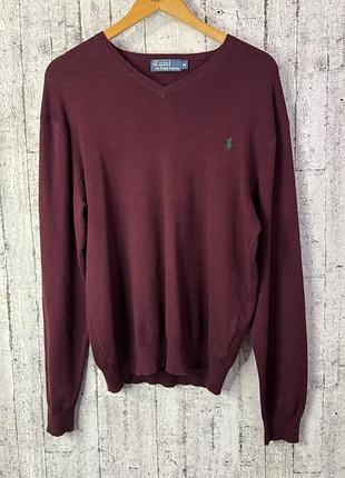 Светр polo by ralph lauren v-neck (m) 100% pima cotton бордовий