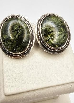 Сережки серебряные с змеевиком 15,6 г