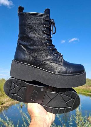 Ботинки женские inuovo кожаные черные на высокой подошве платформе демисезонные весна осень высокие на шнурках в стиле гранж готека 39 - 40 размер