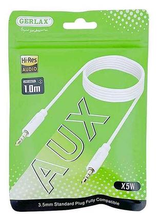 Кабель 3,5-3,5 aux (папа-папа) x5w силиконовый белый 1м тм gerlax