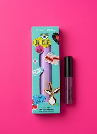 Туш для вій pastel long lasting extra black volume + рідка помада у подарунок