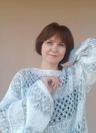 Білий ажурний дуже м'який джемпер з альпаки та кідмохеру