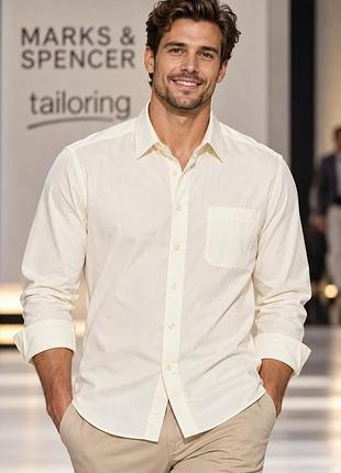 Мужская рубашка marks &amp; spencer молочная xxl полиэстер хлопок
