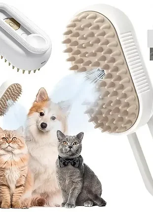 Парова щітка для собак і кішок steamy brush, акумуляторний гребінець-масажер для догляду за шерстю