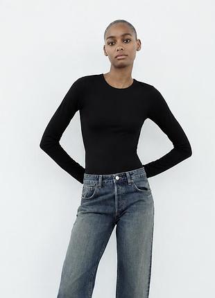 Чорний еластичний лонгслів базове боді zara xs-s розміру
