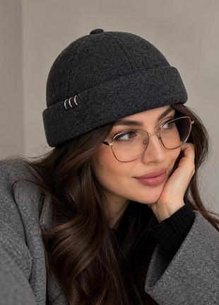 Жіночий кашеміровий кепер з відворотом та металевими кільцями, шапка жіноча демісезонна, виробництво україна