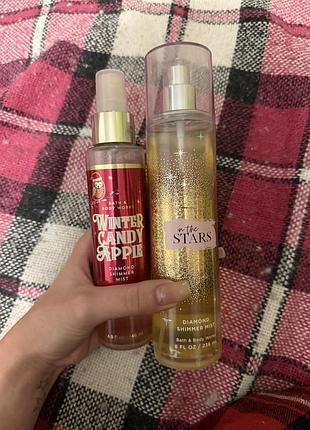 Парфумовані спреї для тіла bath & body works in the stars та winter candy apple з шимером