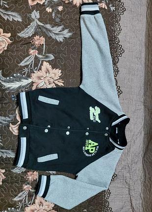 Світшот для хлопчика lizi kids бомбер, чорний, сірий, 140 см