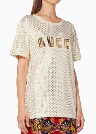 Оригінальна футболка gucci ivory guccy print t-shirt р.xs оверсайз