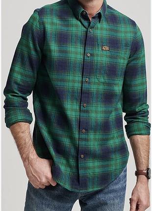 Superdry lоригінал чоловіча унісекс зелена сорочка в клітинку довгий рукав