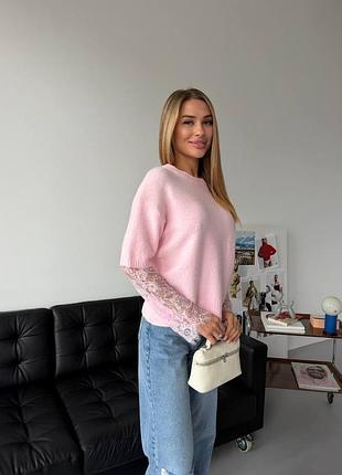 Трикотажний теплий светр з мережевими рукавами