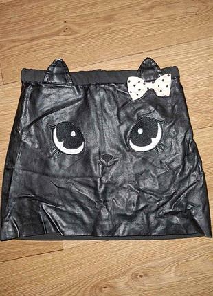 Детская юбка нм hm h&amp;m 128-134 на 8-9 лет котик с ушками для девочки черная в идеальном состоянии