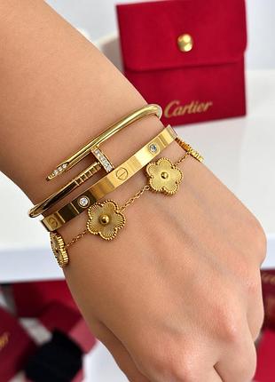 Набір жіночих браслетів 3 шт. конюшина van cleef, цвях cartier, love з гвинтами, нержавіюча сталь, у футлярі