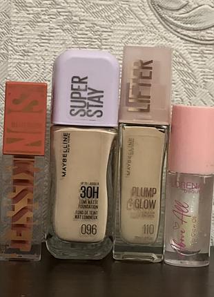 Тональна основа maybelline super stay 30h та maybelline lifter plump & glow