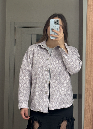 Джинсова сорочка new look denim бузкова з візерунком