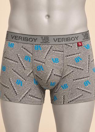 Чоловічі труси-боксери veriboy 2xl сірий меланж із блакитним принтом vb