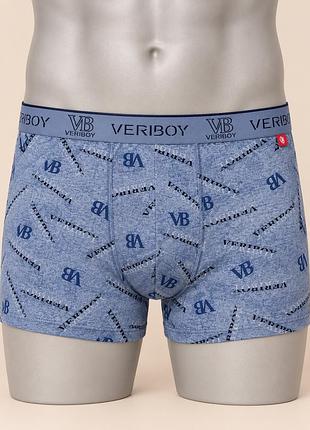 Чоловічі труси-боксери veriboy 2xl блакитний меланж із принтом vb та широкою резинкою